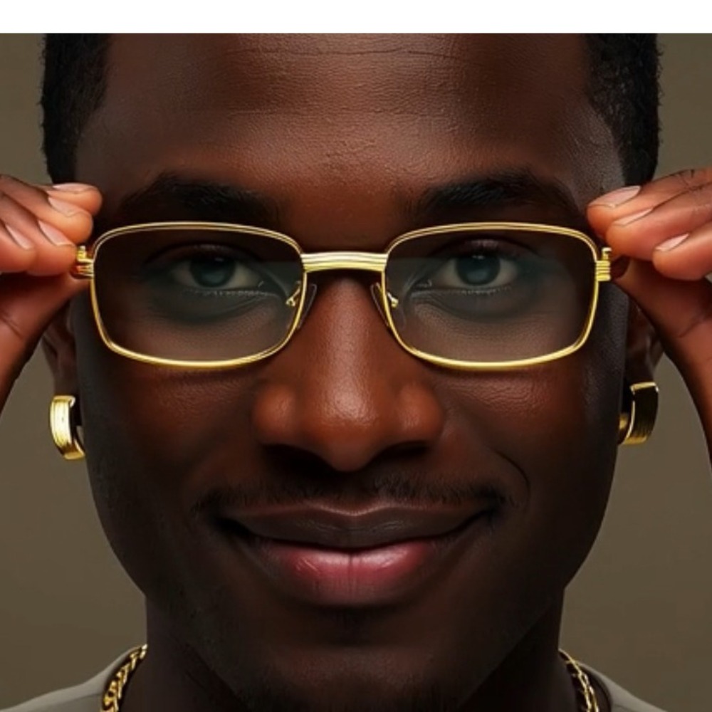 Gold Frame Glasses Rectangle Lens Wood Arm Fashion‎ Eyeglasses Men Street Wear